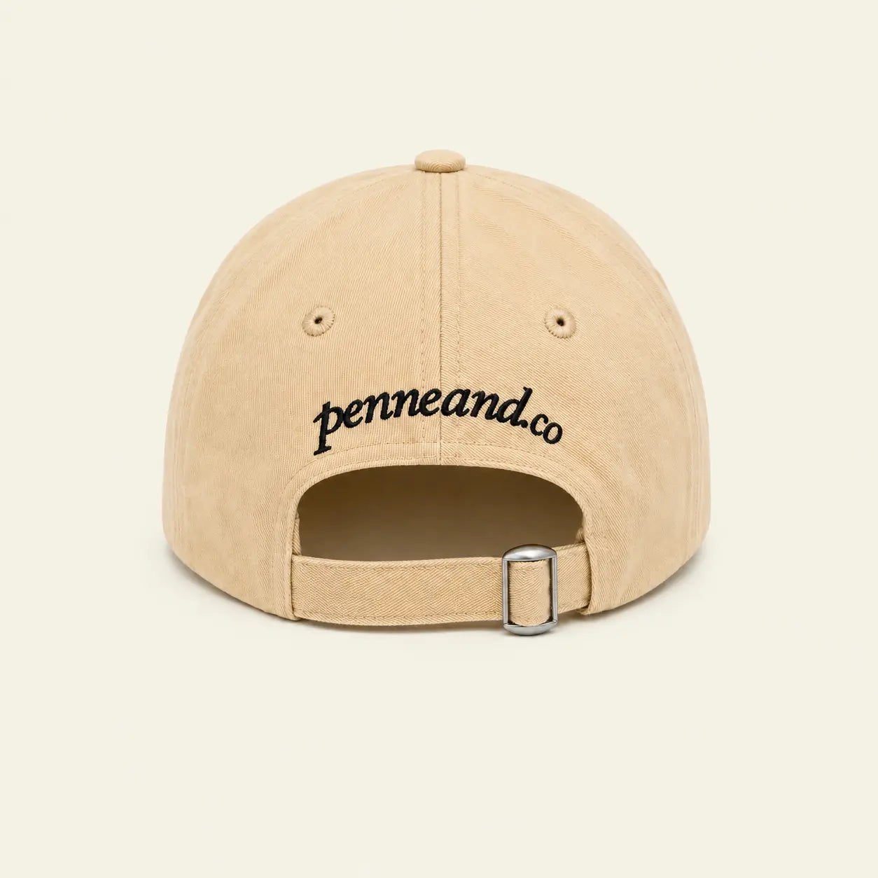 Back view of the I Love My Dog baseball cap with penneand.co embroidery and adjustable strap