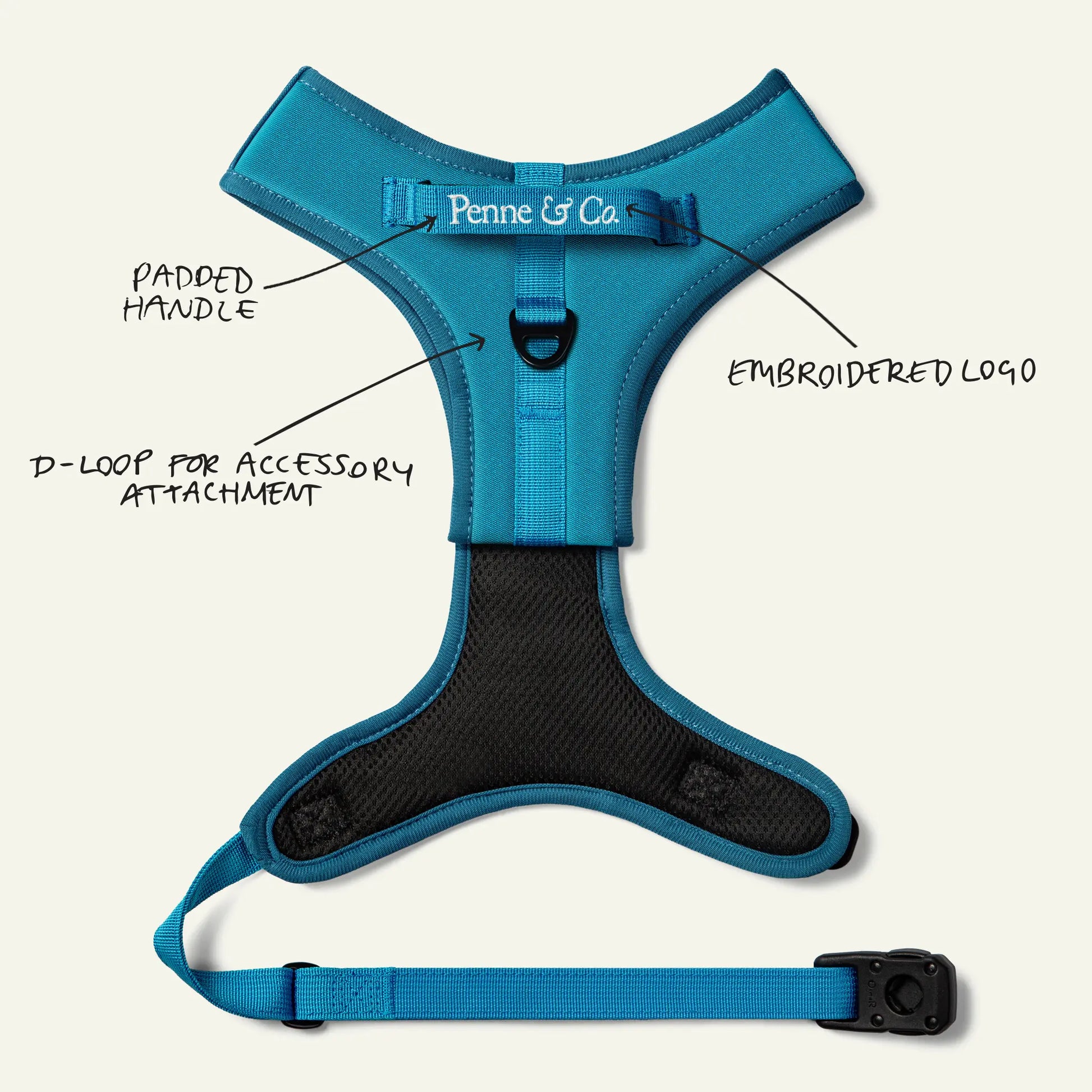 Richmond Blue Dog Harness - Padded Handle, Embroidered Logo, D-Loop for Accessory Attachment 