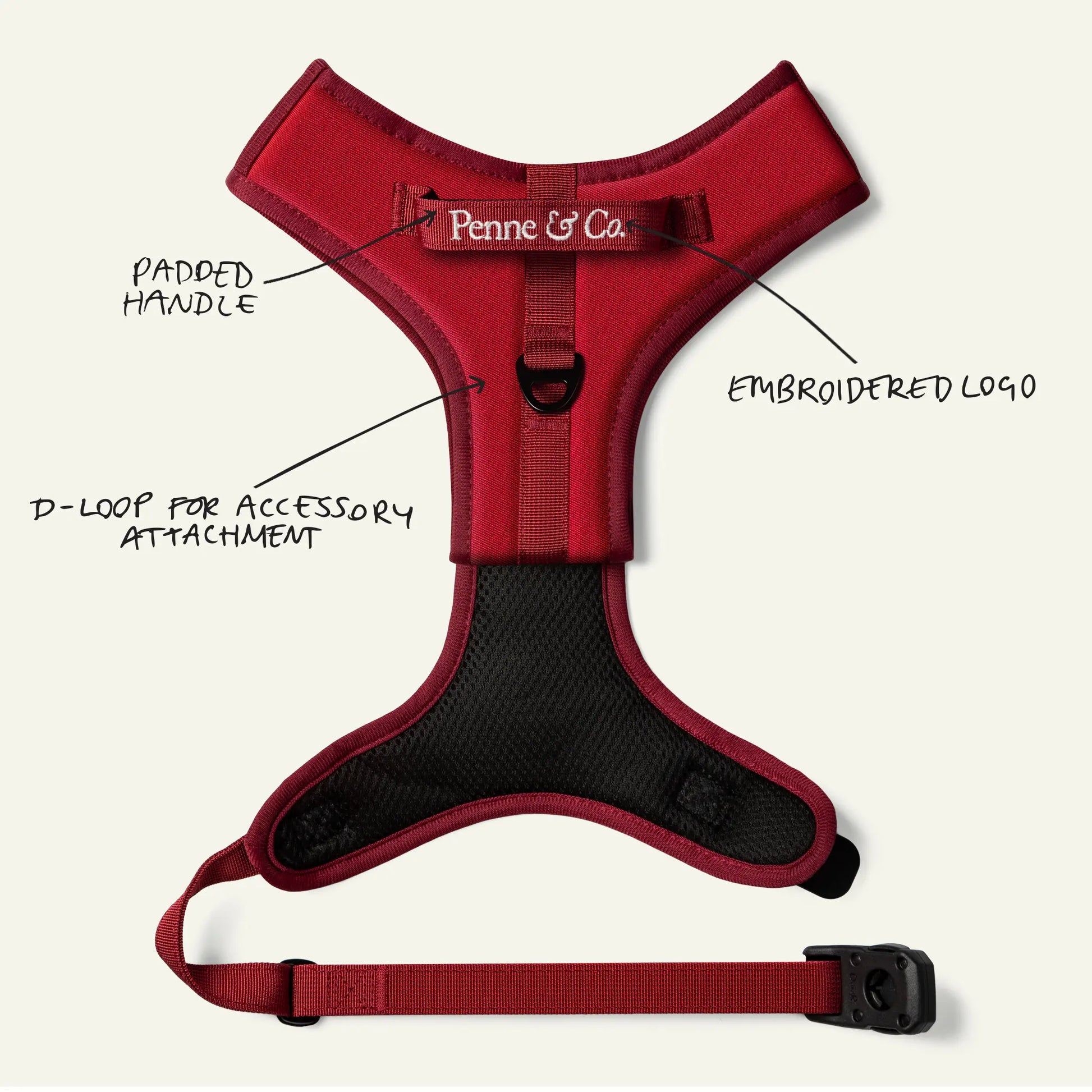 Richmond Red Dog Harness - Padded Handle, Embroidered Logo, D-Loop for Accessory Attachment 