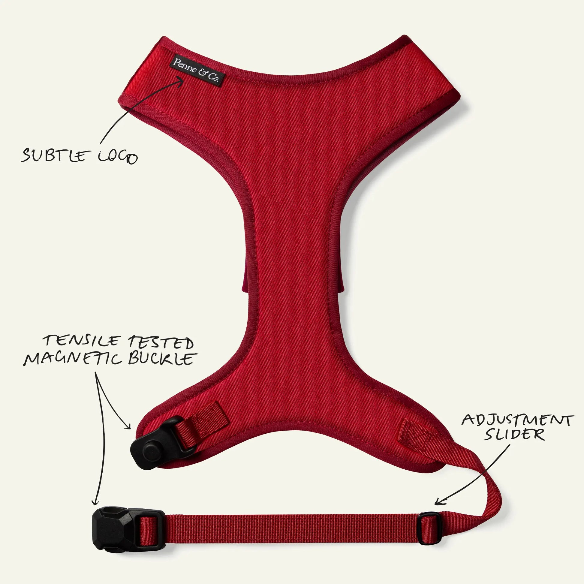 Richmond Red Dog Harness - Subtle Logo, Tensile Tested Magnetic Buckle, Adjustment Slider